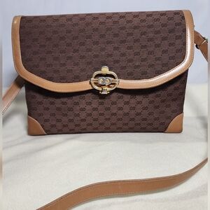 Gucci vintage canvas & leather shoulder bag/clutch.